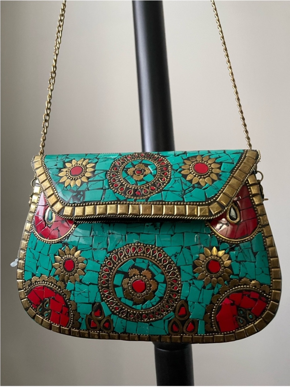 Antik Kraft Amoli Clutch Turquoise Coral Mosaic Patterned Purse Shoulder
Handbag